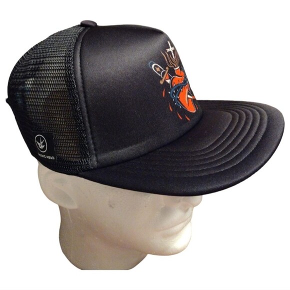 Queens Head Tattoo "Sacred Heart" Snapback Mesh Trucker Hat, Unisex, Black/Red - Picture 3 of 7